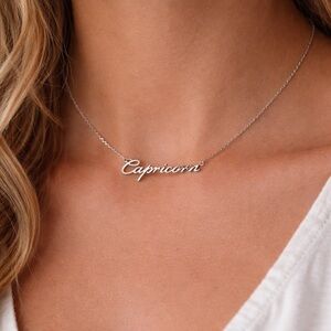 Aprico Capricorn Script Nameplate Necklace - Silver
